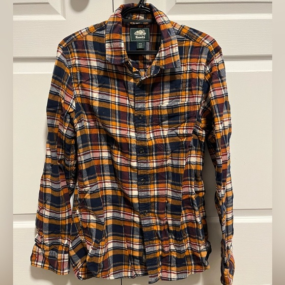 Roots button down flannel 100% cotton men’s medium orange/blue/white - Picture 1 of 5